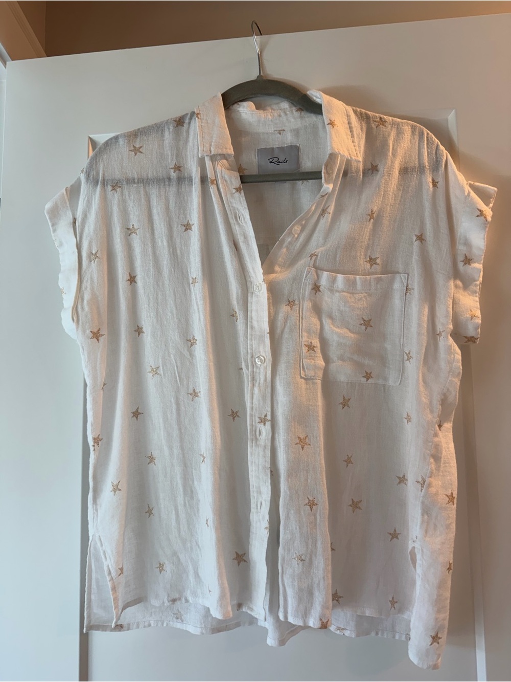 Rails White Star-Print Short-Sleeve Button Down